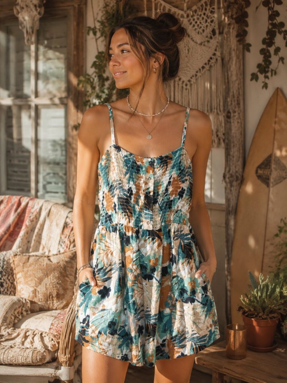Roxy Tropical Floral Sundress | Beachy Boho Mini Dress